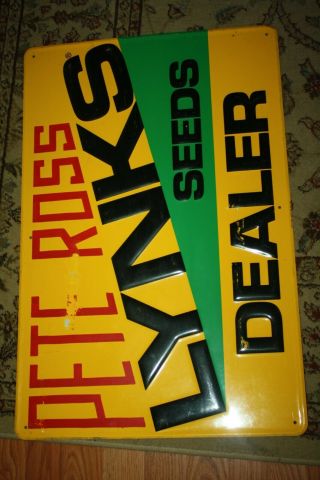 Vintage Pete Ross Lynks Seed Dealer Sign Farm Seed Feed Sign 27x18