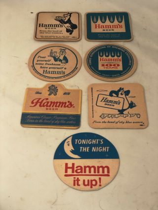 Group Of 7 Vintage Hamm’s Beer Coasters Hamm’s Bear Land Of The Sky Blue Waters