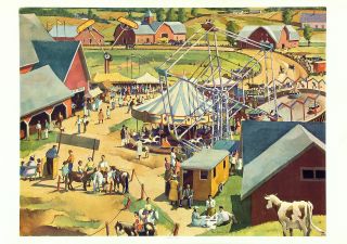 Paul Sample Vtg Mid Century 1945 Halftone Print,  County Fair / Noon At The Fair
