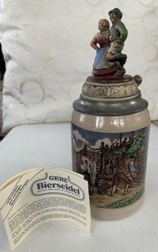 Gerz Lidded West Germany Beer Stein With Pewter Lid Dancing Couple On Top