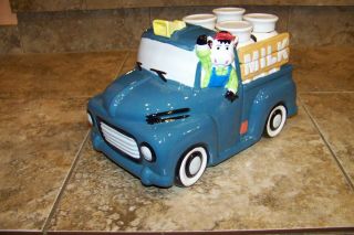 Vintage Milk Truck Cookie Jar Canister Driven By " Moo Moo " The Happy Cow