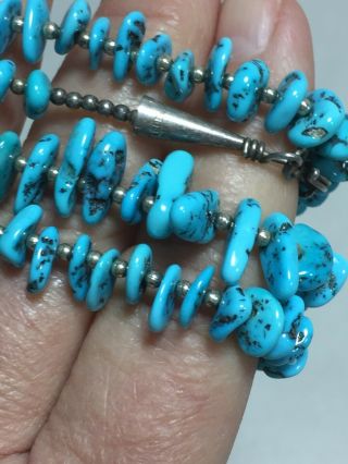 Vintage Arizona Blue Turquoise Nugget Necklace Silver Native American 40.  3 Grams