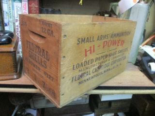 Federal Hi Power Shotgun Shell Wood Wooden Crate Box Shot 12 Gauge Empty