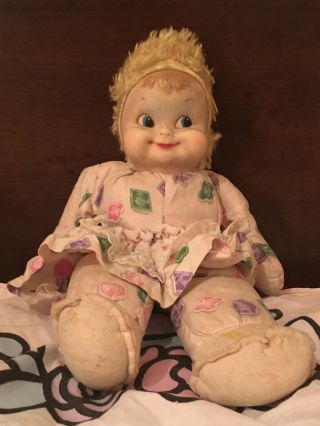 Vintage 12” Rushton Rubber Face Plush Girl Doll