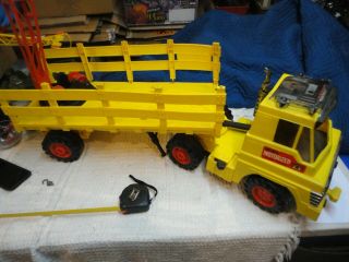 Remco Tuff Boy 70s Toy Crane Truck Battery Operated Red Yellow