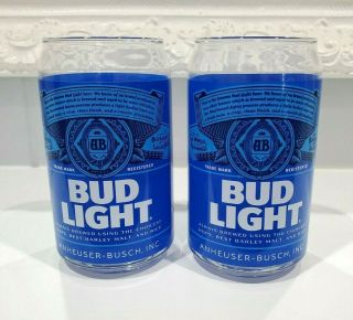 2 Bud Light 16oz.  Imprinted Label & Blue Tinted Pint Collectible Glass Can