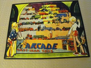 Arcade Cast Iron Toys Embossed Tin Display Sign Great Color See Photos