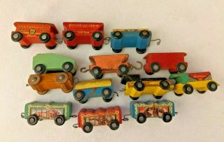 Vintage Wooden Train Set 13 Cars W/ Circus - Pennsylvania Rr - Marshall Oil