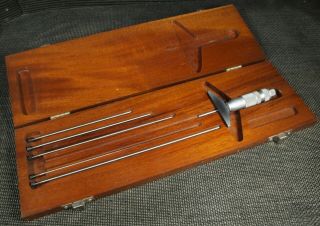 Vintage Brown & Sharpe Depth Micrometer 0 " To 6 " With Wood Case