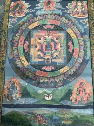 Vtg Thangka Vajradhara Primordial Buddha Tibetan Buddhist Art Mandala 33x23”