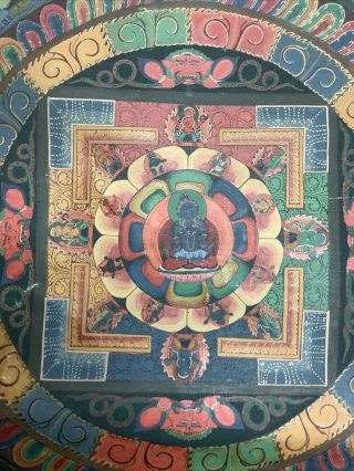 Vtg Thangka Vajradhara Primordial Buddha Tibetan Buddhist Art Mandala 33x23” 3
