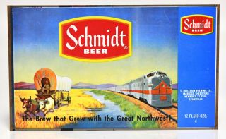 Vintage Schmidt Beer Unrolled Flat Can Covered Wagon & Train Scene 1970 