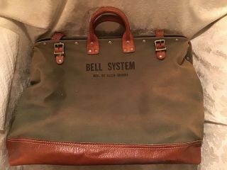 Vintage Bell System Lineman Tool Bag Olive Green Canvas Leather By Klein Buhrke