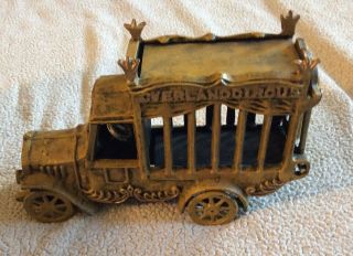 Vintage Cast Iron Overland Circus Truck With Bear.  Yellow Color.