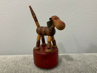 Vintage Wooden Push Button Action Puppet Collapsing Dog Toy