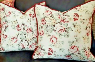Throw Pillows Vintage Ralph Lauren Linen Cotton Fabric English Floral - A Pair