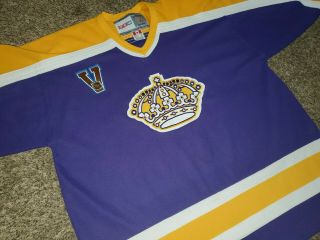 Vtg Hockey CCM Los Angeles Kings Crown Yellow Purple NHL Jersey Sz Mens XL Sewn 2