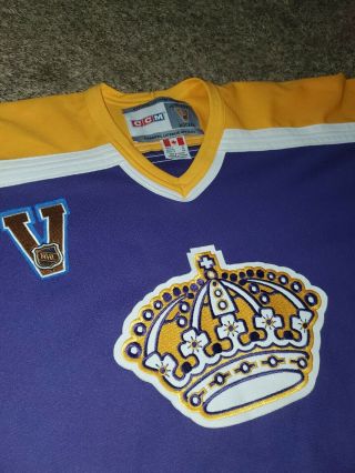 Vtg Hockey CCM Los Angeles Kings Crown Yellow Purple NHL Jersey Sz Mens XL Sewn 3