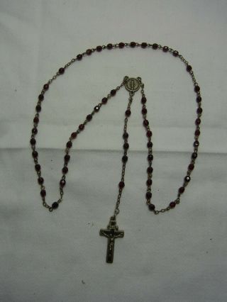 Vintage German Rosary 835 Silver Cross Red Glass Pearls C6