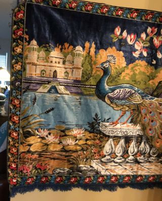 Large Velvet Peacock Wall Hanging Tapestry 47” By 70” Vintage 2
