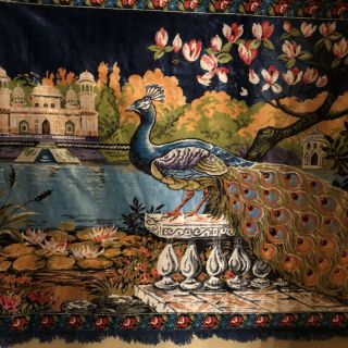 Large Velvet Peacock Wall Hanging Tapestry 47” By 70” Vintage 3