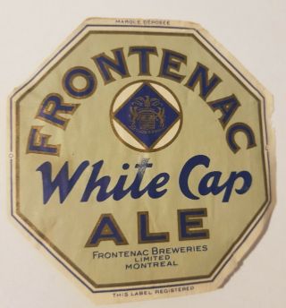 Old Beer Label From Canada/white Cap,  Frontenac Breweries Limited Montreal