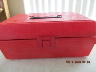 Vintage Gilbert Erector Set Red Plastic Box W/ Parts And Instructions.