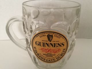 GUINNESS BEER Glass Mug Stein Dimple Thumbprint Dublin Ireland Stout Logo 16oz 2