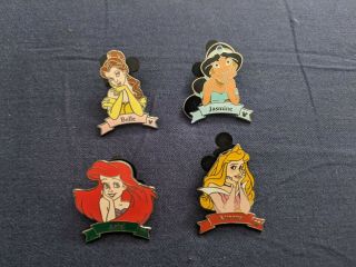 Wdw Disney Park Trading Pin Set Of 4 Princess W/ Banner Pins - 4 Hidden Mickey