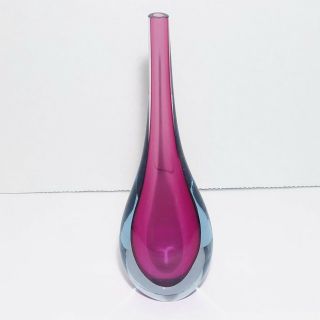 Vintage Mid Century Murano Pink Sommerso Art Glass Tear Drop Stem Bud Vase 10 "