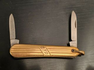 Antique Voos Usa Gold Engraved " C F P " Pocket Watch Fob Pen Knife Vintage Knives