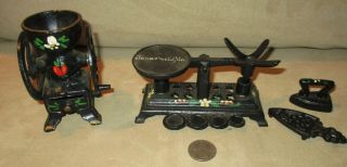 Cast Iron Miniatures - Coffee Grinder,  Iron,  Trivet And Balance - Jamestown Va