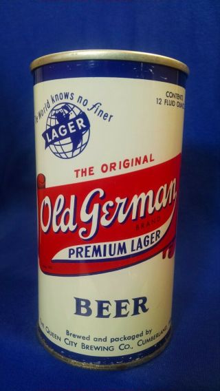 Old German Premium Lager Beer 12 Fluid Ounces Keglined Zip Tab Can Cumberland