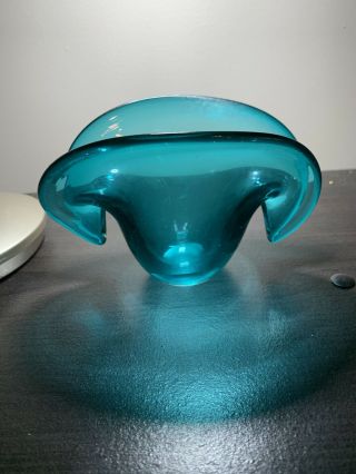 Vintage Murano Art Glass Archimede Seguso Clam Shell Vase Teal Turquoise Blue