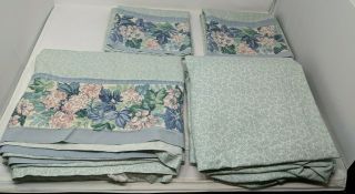 Laura Ashley Bramble King Sheet Set Flat Fitted & 2 Pillowcases Floral Vine Vtg
