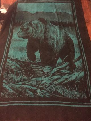 Vintage San Marcos El Reversible Grizzly Bear 88x58 Blanket
