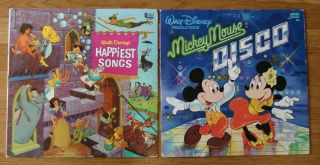 2 Vintage Walt Disney 12 " Vinyl Lp Records - Mickey Mouse Disco & Happiest Songs