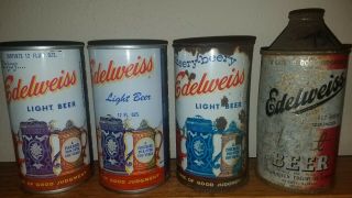 Edelweiss Light Beer Cone Top,  Flat Top & 2 Pull Top Can 
