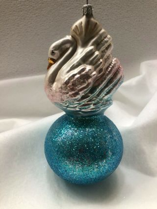 Vintage Christopher Radko Ornament Swan Lake 1995 Blue Glitter Ball 95 - 911 - 0