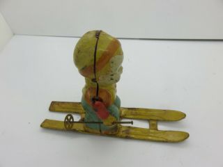 Vintage J Chein Tin Litho Wind Up Toy Skier No Key