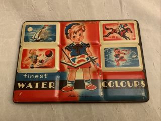 Early Vintage Finest Water Colours Color Tin Paint Set Made In England