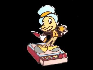 Disney Pin Pinocchio - Jiminy Cricket Standing On Match Box W/ Conscience Badge