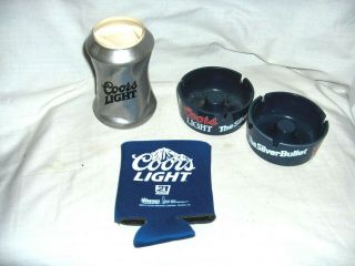 732 - 4 - Piece Coors Light Beer Advertising - Ashtrays,  Can Coolers - Ku Jayhawks