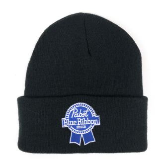 Pabst Blue Ribbon Beer Winter Hat Beanie Cap Black Roll Up Hbw14