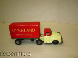 Vintage Japan Overland Freight Service Delivery Trailer Truck Tin Friction Toy