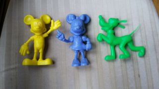 Vintage Louis Marx Walt Disney Plastic Figures Mickey And Minnie Mouse & Pluto
