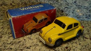 1960s Vintage Volkswagen Vw Beetle Friction Motor Japan Tin Litho Yellow Voiture