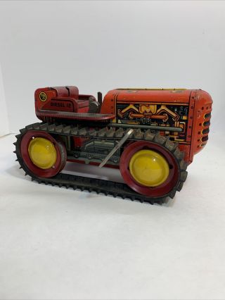 Vintage Marx Metal Tin Litho Tractor Toy Td 18 Wind - Up Red Diesel 12