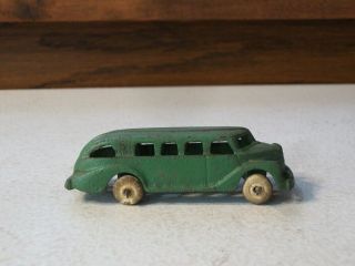Cast Iron Long Green Sedan With Rubber Wheels - 3 3/4 Inches Long