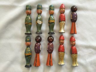10 Vintage Wood French Skittles Bowling Pins 1930 